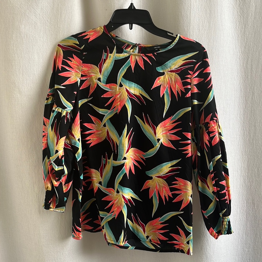 Tropical black, pink and turquoise blouse